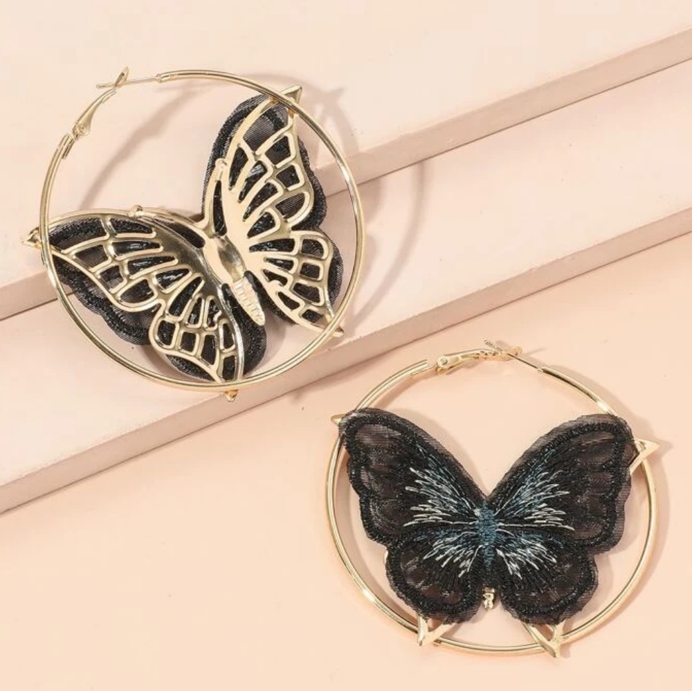 BUTTERFLY HOOP EARRINGS - Picture 3 of 3